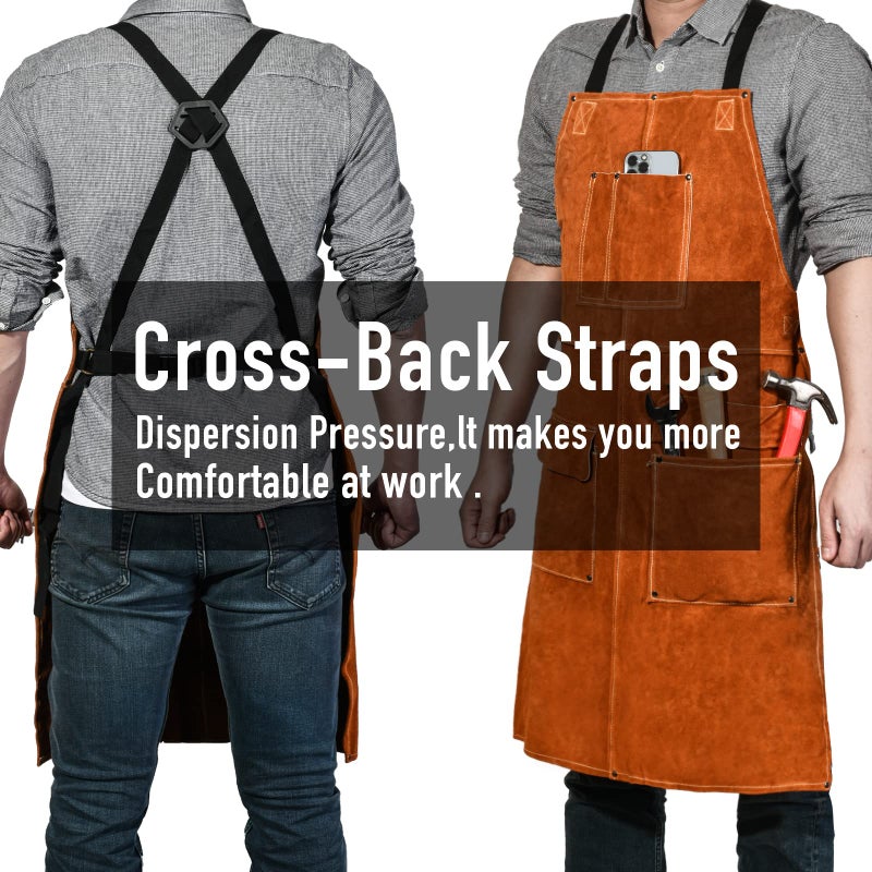 LeaSeek Leather Welding Work Apron,Woodworking Shop Apron,Heat Resistant & Flame Resistant Bib Apron, Flame Retardant Heavy Duty BBQ Apron, Adjustable Fit M-XXXL Men & Women - Image 4